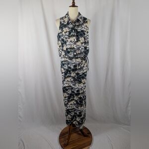 Winnie Fashion Hawaiian Wrap Skirt Tank Top Set Floral Tropical Made in USA Sz L